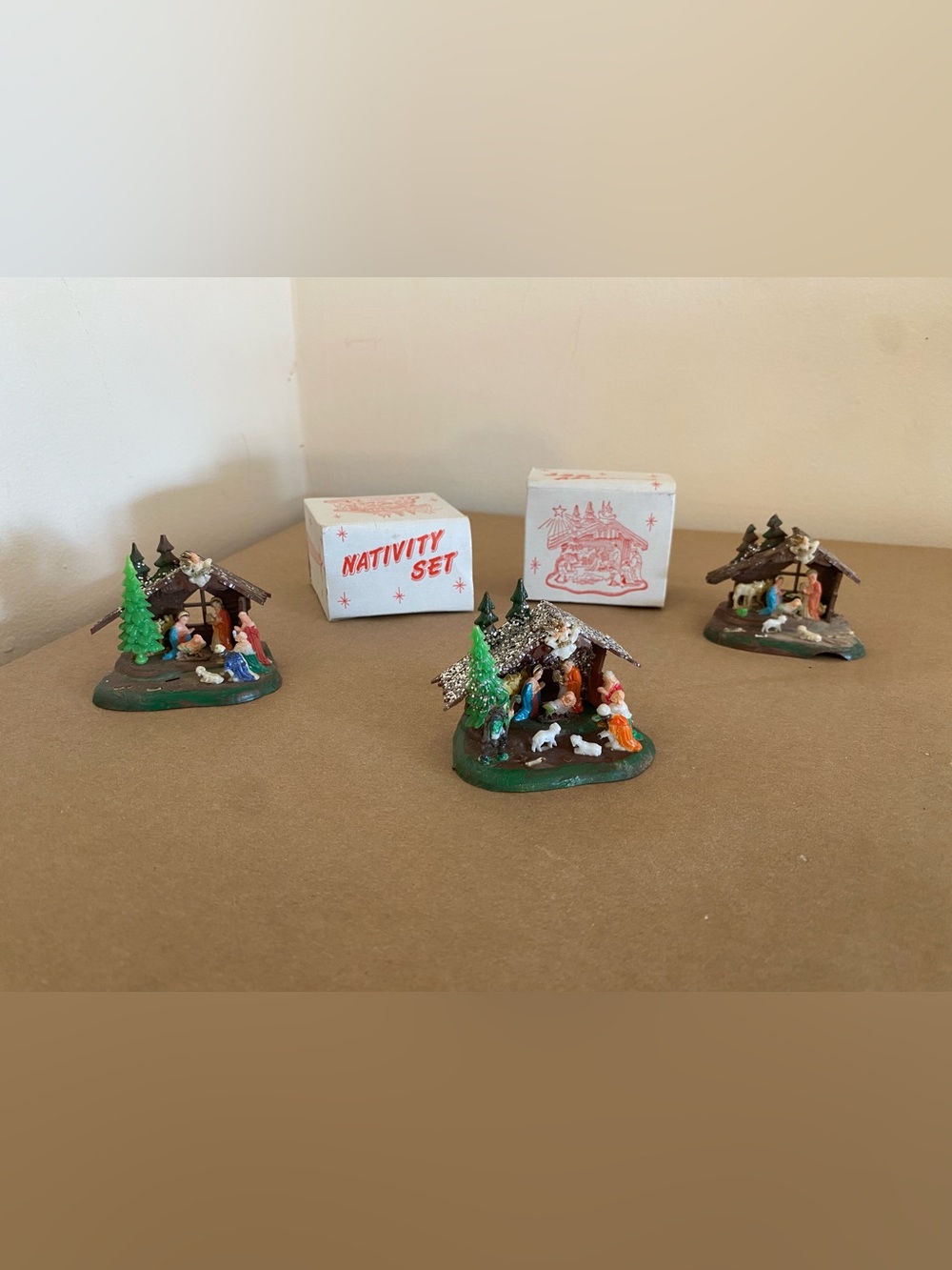 Vintage Miniature Nativity Sets - 3 with 2 boxes, Made in Hong Kong MCM Tiny